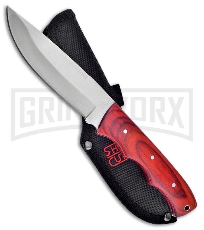 Frost Cutlery Sharps Silent Hunter Red Pakkawood Fixed Blade Knife - Satin Plain 1 Frost Cutlery Sharps Silent Hunter Red Pakkawood Fixed Blade Knife - Satin Plain