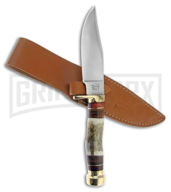 Frost Cutlery Trophy Stag Badger Bowie Antler Fixed Blade Knife - Satin Plain 1 Frost Cutlery Trophy Stag Badger Bowie Antler Fixed Blade Knife - Satin Plain
