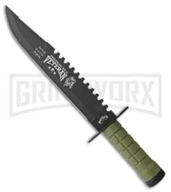 Frost Cutlery Veteran Survival Green Fixed Blade - Black Plain