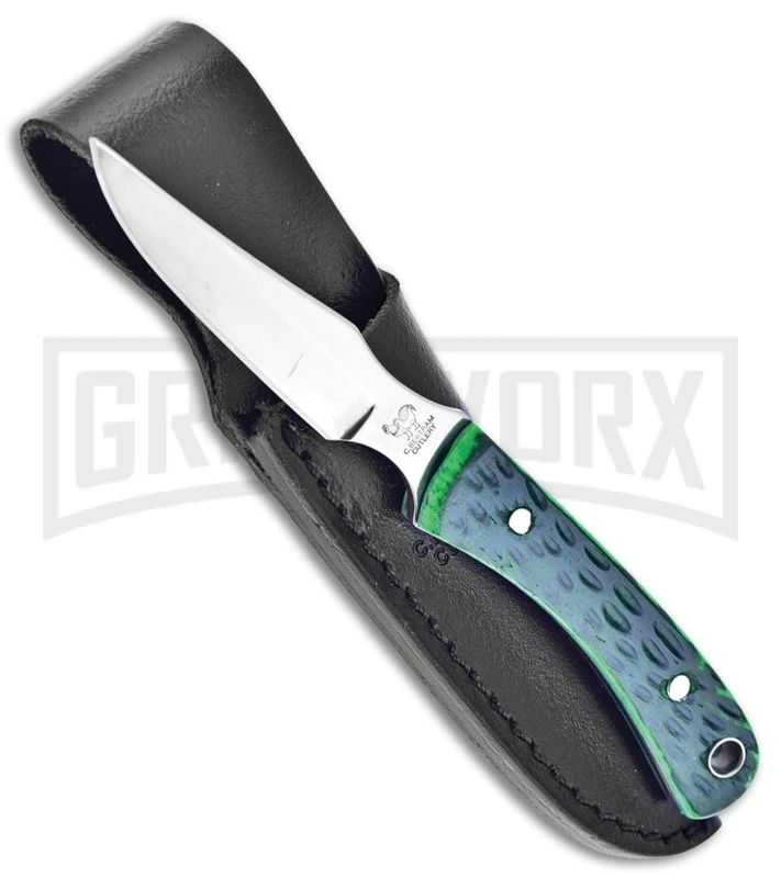 Frost Cutlery Hen & Rooster Caper Green Jig Bone Fixed Blade Knife - Satin Plain 1 Frost Cutlery Hen & Rooster Caper Green Jig Bone Fixed Blade Knife - Satin Plain