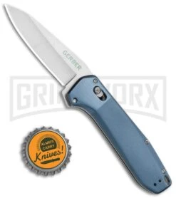 Gerber Highbrow Blue Aluminum Assisted Opening Knife - Satin Plain -Kershaw Sale Store Gerber Highbrow Assisted Oopening Blue Aluminum Satin BHQ 105483 jr BS bottlecap large