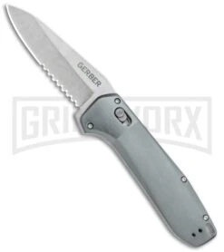 Gerber Highbrow Gray Aluminum Assisted Opening Knife- Stonewash Serrated