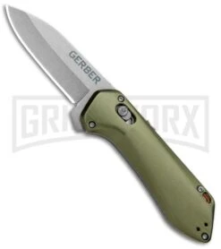 Gerber Highbrow Compact Green Al A/O Spring Assisted Knife - Stonewash Plain