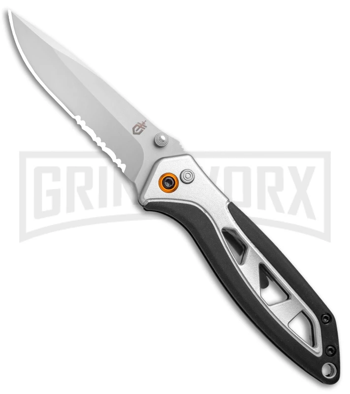 Gerber Knives Outrigger AO Black/Silver Assisted Opening Knife - Satin Serr 1 Gerber Knives Outrigger AO Black/Silver Assisted Opening Knife - Satin Serr