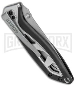 Gerber Knives Outrigger AO Black/Silver Assisted Opening Knife - Satin Serr 5 Gerber Knives Outrigger AO Black/Silver Assisted Opening Knife - Satin Serr -Kershaw Sale Store Gerber Outrigger Satin Serr 30 000707 or 31 001944 BHQ 15559 jr side large