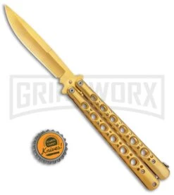 Gold Balisong Butterfly Knife - Gold -Kershaw Sale Store Gold Balisong Butterfly Knife Gold GX 37518 jr bottlecap large