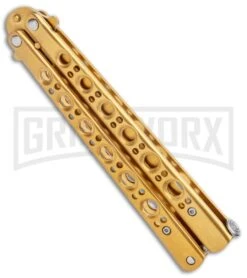 Gold Balisong Butterfly Knife - Gold -Kershaw Sale Store Gold Balisong Butterfly Knife Gold GX 37518 jr side large