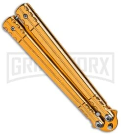 Chalkhill Balisong Butterfly Knife - Gold Tanto 6 Chalkhill Balisong Butterfly Knife - Gold Tanto -Kershaw Sale Store Gold Balisong Clip Point Butterfly Knife Gold Finish GX 37652 td side large