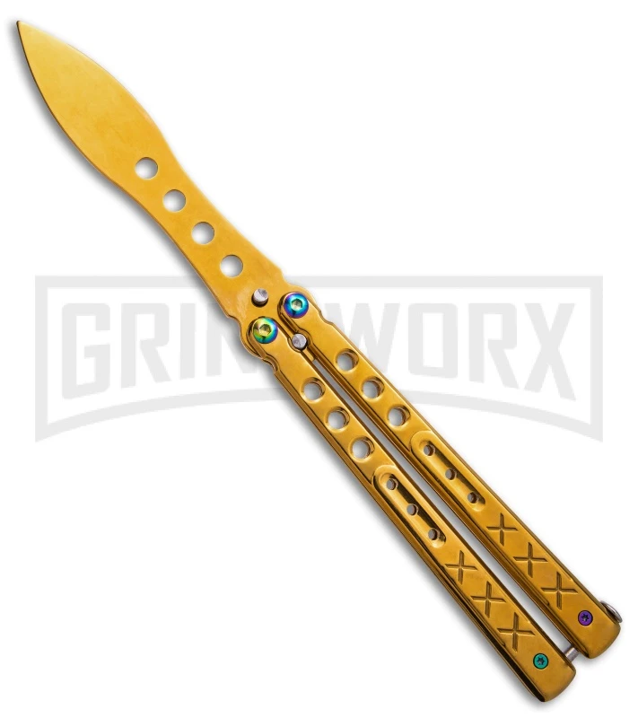Gold Balisong Trainer Butterfly Knife - Gold Dull 1 Gold Balisong Trainer Butterfly Knife - Gold Dull