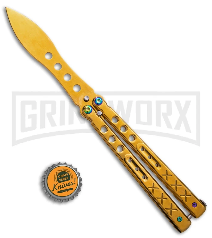 Gold Balisong Trainer Butterfly Knife - Gold Dull 4 Gold Balisong Trainer Butterfly Knife - Gold Dull - Image 4