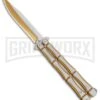 Gold Bone Balisong Drop Point Butterfly Knife - 2 Tone Plain -Kershaw Sale Store Gold Bone Balisong DP Butterfly TT Plain GX 37370 jr large