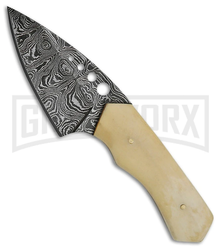 Tallen Petal White Bone Fixed Blade Knife - Damascus Plain 1 Tallen Petal White Bone Fixed Blade Knife - Damascus Plain
