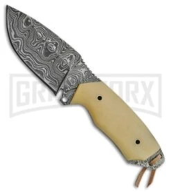 Tallen Runt White Bone Fixed Blade Knife - Damascus Plain