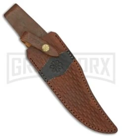 Tallen Tri Circle Bowie Brown Fixed Blade Knife - Damascus Plain -Kershaw Sale Store Grindworx Tri Circle Bowie Brown Damascus BP 21628 jr sheath large
