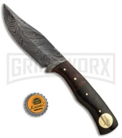 Tallen Wallaby Hunter Ebony/Wood Fixed Blade Knife - Damascus Plain -Kershaw Sale Store Grindworx Wallaby Hunter CP BP 28094 jr bottlecap large