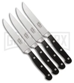 Hen & Rooster Four-Piece Steak Knife Set Black Bakelite - Satin Plain