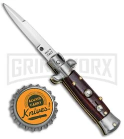 4.5" Italian Mini Stiletto Gonzo Wood Automatic Knife - Bayonet Satin -Kershaw Sale Store Italian Mini Stiletto Bayo Auto Gonzo Wood Satin BHQ 78290 jr bottlecap large