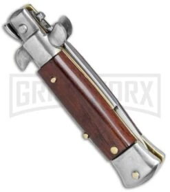 4.5" Italian Mini Stiletto Gonzo Wood Automatic Knife - Bayonet Satin -Kershaw Sale Store Italian Mini Stiletto Bayo Auto Gonzo Wood Satin BHQ 78290 jr side large