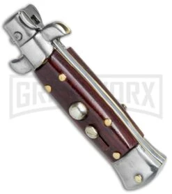 4.5" Italian Mini Stiletto Gonzo Wood Automatic Knife - Bayonet Satin -Kershaw Sale Store Italian Mini Stiletto Bayo Auto Gonzo Wood Satin BHQ 78290 jr spine large