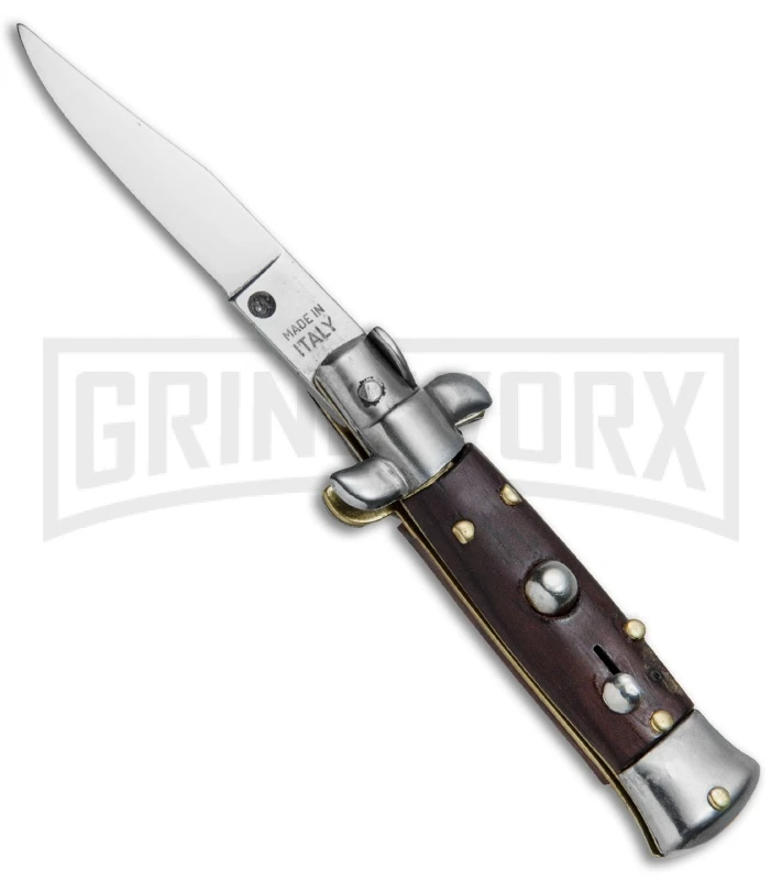 4.5" Italian Mini Stiletto Gonzo Wood Automatic Knife - Clip Point Satin 1 4.5" Italian Mini Stiletto Gonzo Wood Automatic Knife - Clip Point Satin
