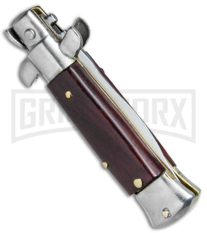 4.5" Italian Mini Stiletto Gonzo Wood Automatic Knife - Kris Satin 3 4.5" Italian Mini Stiletto Gonzo Wood Automatic Knife - Kris Satin - Image 3