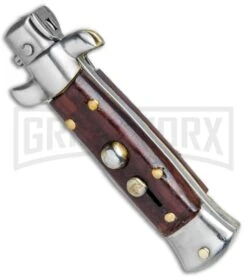 4.5" Italian Mini Stiletto Gonzo Wood Automatic Knife - Kris Satin 5 4.5" Italian Mini Stiletto Gonzo Wood Automatic Knife - Kris Satin -Kershaw Sale Store Italian Mini Stiletto Kriss Auto Gonzo Wood Satin BHQ 78289 jr spine large