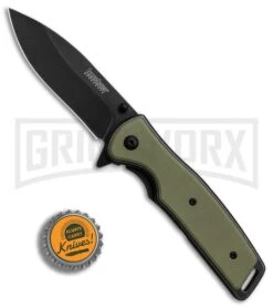 Kershaw Bevy OD Green G-10 Spring Assisted Knife - Blackwash Plain -Kershaw Sale Store Kershaw Bevy OD Green G10 Blackwash BHQ 83240 er bottlecap large