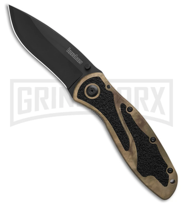 Kershaw Blur Tan Camo Assisted Opening Knife - Black Plain 1 Kershaw Blur Tan Camo Assisted Opening Knife - Black Plain