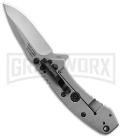 Kershaw Cryo Black G-10 Assisted Opening Knife - Stonewash Plain D2 -Kershaw Sale Store Kershaw Cryo Assisted Opening Flipper Knife Black G 10 D2 Exclusive BHQ 91319 kp open back 2 large