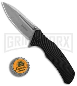Kershaw Huddle Black GFN Spring Assisted Knife - Stonewash Plain -Kershaw Sale Store Kershaw Huddle Black GFN SW BHQ 83237 er bottlecap large