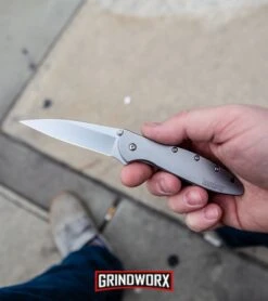 Kershaw Leek Black Aluminum Assisted Opening Knife - Stonewash Plain -Kershaw Sale Store Kershaw Leek Assisted Opening Knife Bead Blast 1660 BHQ 0143 kp lifestyle web large 16