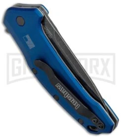 Kershaw Link Liner Lock Knife Blue Aluminum BlackWash Drop Point -Kershaw Sale Store Kershaw Link DP Blue Aluminum 1776NBBW BHQ 52152 jr side large