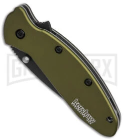 Kershaw Scallion Olive Assisted Opening Knife - Black Plain -Kershaw Sale Store Kershaw Scallion Assisted Opening Knife Olive 2in Black BHQ 11769 td spine large