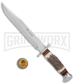 Linder Arkansas Toothpick Bowie Brown/White Fixed Blade Knife - Polished Plain -Kershaw Sale Store Linder Arkansas Toothpick Bowie Fixed Blade Stag Polished GX 9094 jr bottlecap large