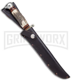 Linder Arkansas Toothpick Bowie Brown/White Fixed Blade Knife - Polished Plain -Kershaw Sale Store Linder Arkansas Toothpick Bowie Fixed Blade Stag Polished GX 9094 jr sheath large