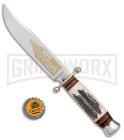 Linder Medium Bowie Brown/White Stag Fixed Blade Knife - Clip Point Plain -Kershaw Sale Store Linder Medium Bowie Fixed Blade Stag Polished BHQ 144614 jr bottlecap large 1