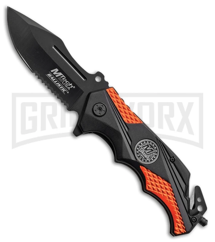 M-Tech Ballistic Command Orange Spring Assisted Knife - Black Serr 1 M-Tech Ballistic Command Orange Spring Assisted Knife - Black Serr
