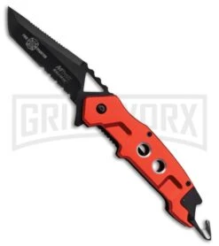 M-Tech Ballistic Diamond Rescue Red Spring Assisted Knife - Black Serr