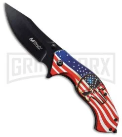M-Tech USA Punish American Flag Aluminum Spring Assisted Knife - Black Plain