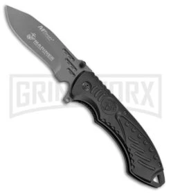 M-Tech USMC Garrison Black Aluminum Spring Assisted Knife - Gray Plain