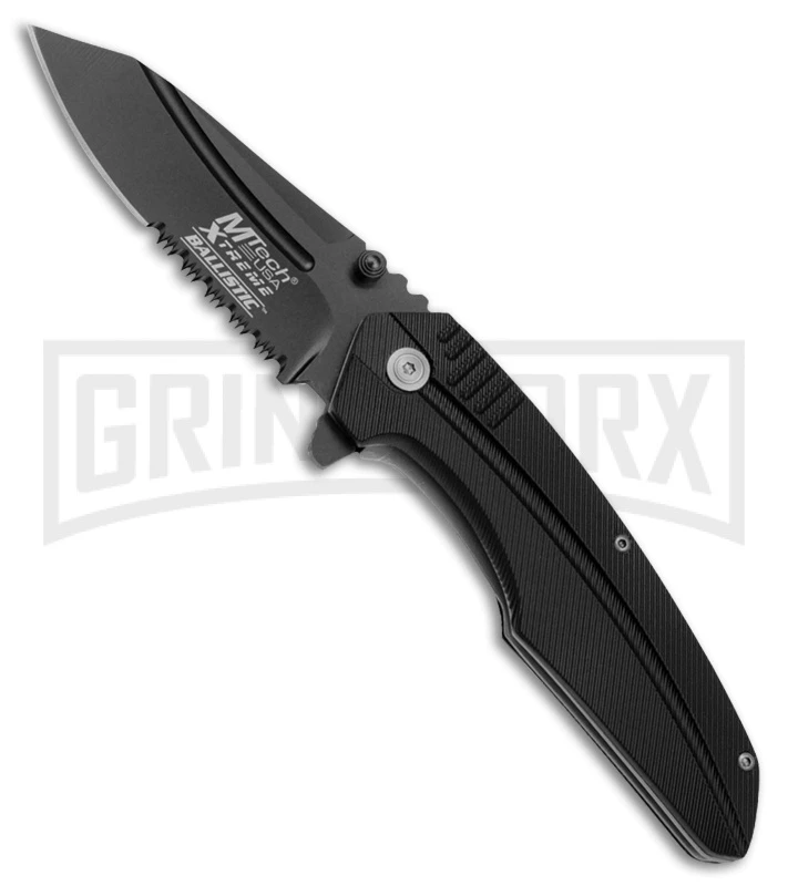 M-Tech Xtreme Ballistic Profile Black Spring Assisted Knife - Black Serr 1 M-Tech Xtreme Ballistic Profile Black Spring Assisted Knife - Black Serr