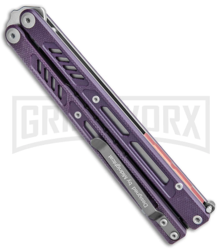 Maxace Banshee V2 Premium Balisong Butterfly Knife Purple G-10 - Satin Plain 3 Maxace Banshee V2 Premium Balisong Butterfly Knife Purple G-10 - Satin Plain - Image 3