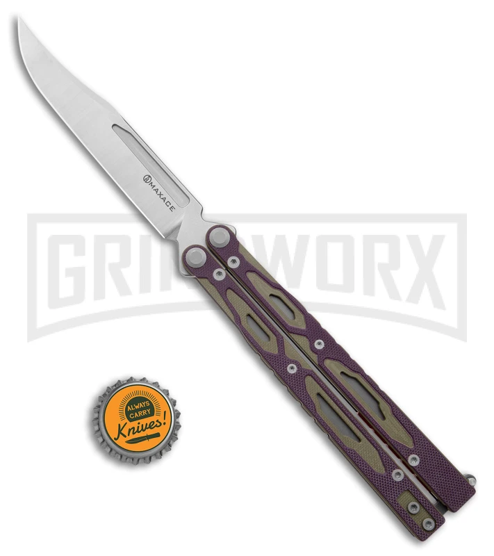 Maxace Unicorn Purple/Green G-10 Balisong Butterfly Knife - Bowie Satin Plain 6 Maxace Unicorn Purple/Green G-10 Balisong Butterfly Knife - Bowie Satin Plain - Image 6