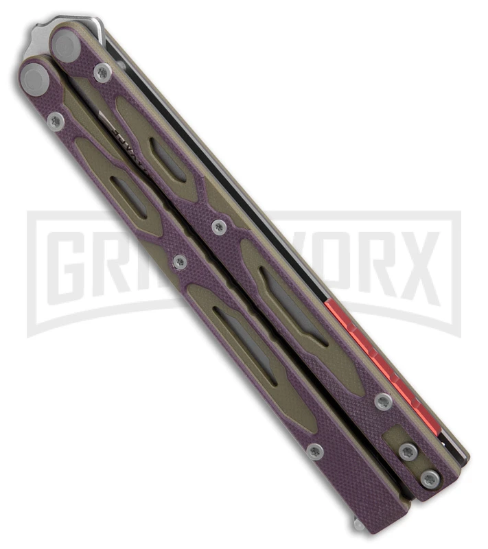 Maxace Unicorn Purple/Green G-10 Balisong Butterfly Knife - Bowie Satin Plain 2 Maxace Unicorn Purple/Green G-10 Balisong Butterfly Knife - Bowie Satin Plain - Image 2