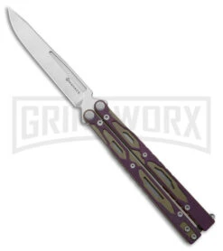 Maxace Unicorn Purple/Green G-10 Butterfly Knife - Spear Point Satin Plain