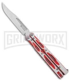 Maxace Unicorn White/Red G-10 Balisong Butterfly Knife - Bowie Satin Plain