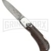 8" Medteh Russian Leverlock Dark Wood Stiletto Automatic Knife - Damascus Plain -Kershaw Sale Store Medtech 8in Russian Damascus Lever No Bottom Bolster BP 18728 jr large