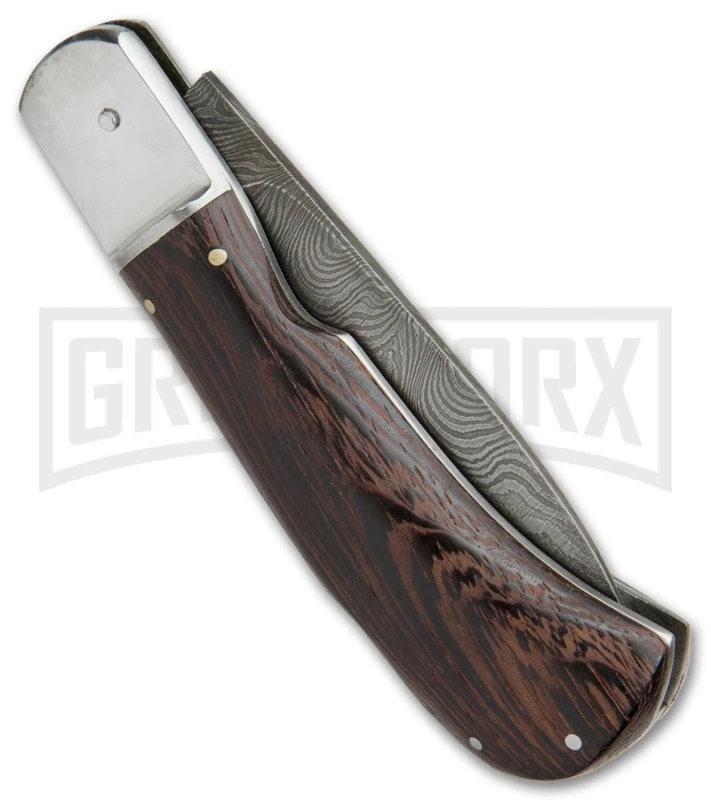 8" Medteh Russian Leverlock Dark Wood Stiletto Automatic Knife - Damascus Plain 2 8" Medteh Russian Leverlock Dark Wood Stiletto Automatic Knife - Damascus Plain - Image 2