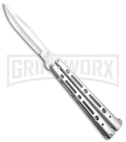 Mega Flick XL Silver Balisong Butterfly Knife - Satin Plain