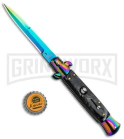 Milano 9" Black Swirl Italian Style Automatic Knife - Bayonet Spectrum -Kershaw Sale Store Milano 9in Italian Stiletto Black Swirl Auto Spectrum Bayo GSE019RBMBK GX 33410 jr bottlecap large